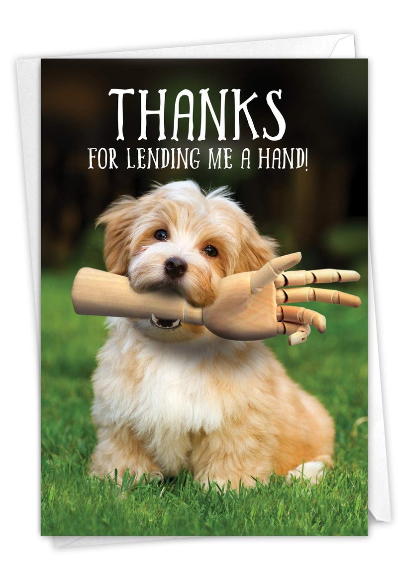 NobleWorks - 1 Funny Thank You Greeting Card - Animal Thanks and Gratitude Notecard Stationery - Lending a Hand C6877TYG - Image 1